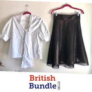 BRITISH!🇬🇧2 Piece F21 Black Overlay Gold Skirt & H&M Gold Embroidered Blouse💛